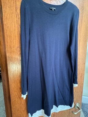 The Limited Navy Blue Knit Dress with White Trim Size Medium